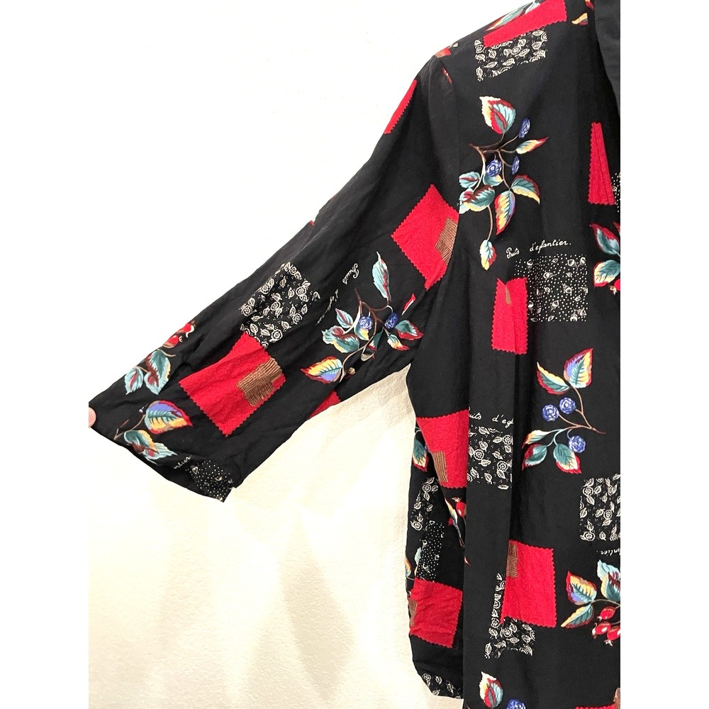 More Jazz Vintage Cardigan Top Black Fruit Size 22 Shoulder Pads 90s Grunge USA - Picture 2 of 8